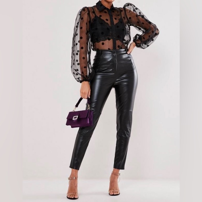 Black Faux Leather Biker Style Trousers